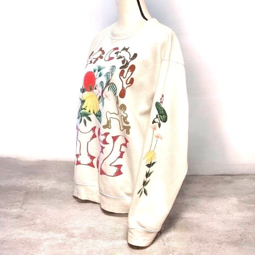 Market UO Exclusive Life Cycle Crew Neck Sweatshirt Cream Floral Sleeve Med Y2K - Picture 3 of 10